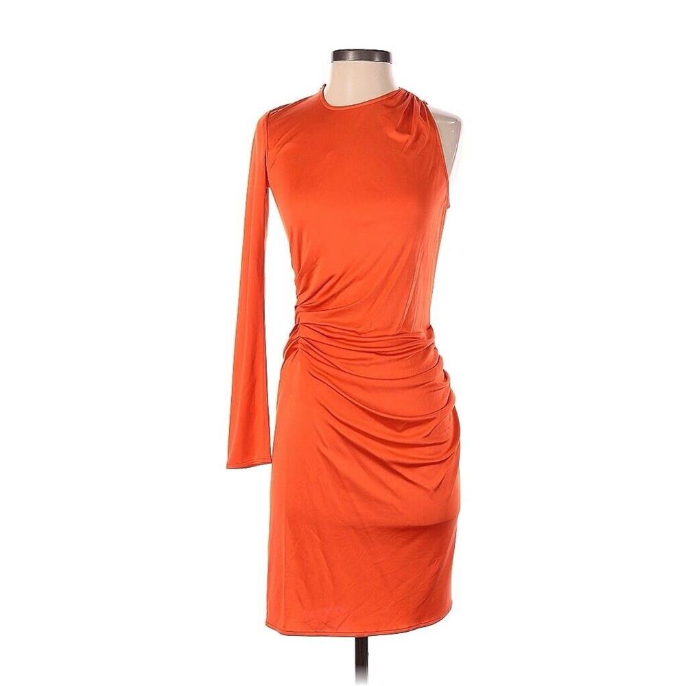 NWOT Issa London Orange Silk One Sleeve Draped Mini Dress 2